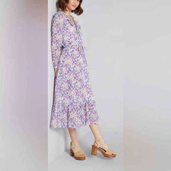 Modcloth Ruffling for Flowers Floral Midi Prairie Dress Size 6 - Picture 2 of 14